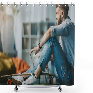 Personality  Man Using Laptop  Shower Curtains