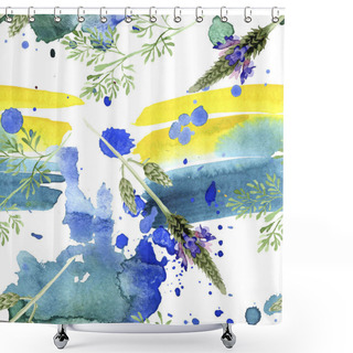 Personality  Blue Violet Lavender Flower. Wild Spring Leaf Wildflower Isolated. Watercolor Illustration Set. Watercolour Drawing Fashion Aquarelle. Seamless Background Pattern. Fabric Wallpaper Print Texture. Shower Curtains