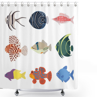 Personality  Set Of Exotic Tropical Marine Aquarium Colorful Fish Shower Curtains