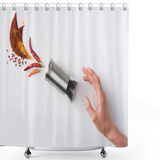 Personality  Woman Reaching For Pepper Grinder Shower Curtains