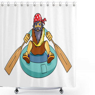 Personality  Man With Beard On A Rubber Boat Shower Curtains