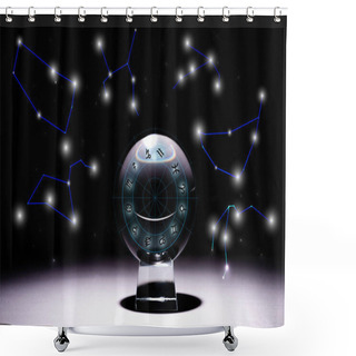 Personality  Crystal Ball With Zodiac Signs Isolated On Black With Constellations Shower Curtains