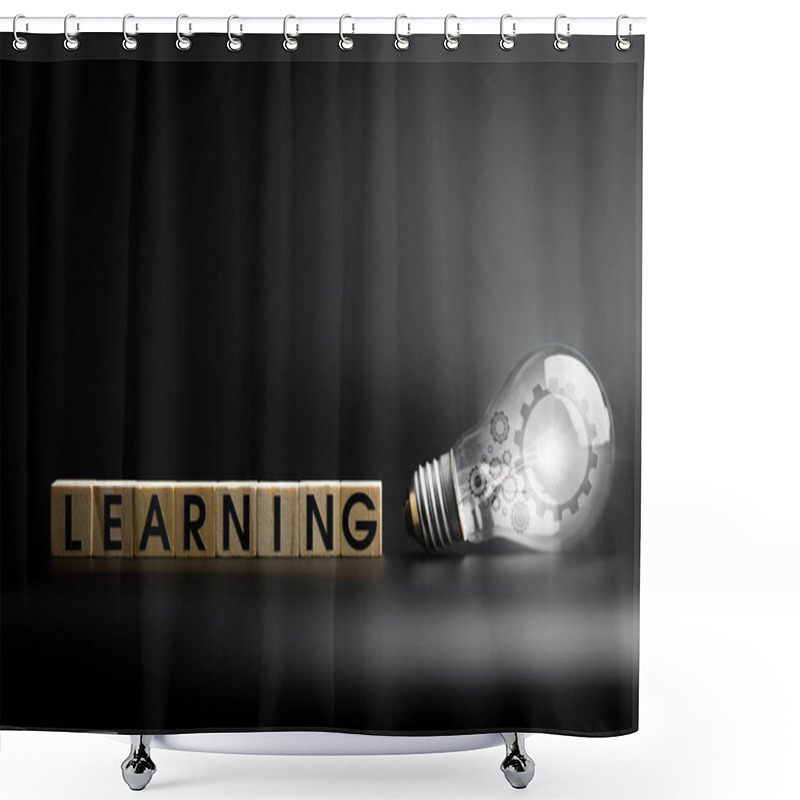 Personality  light bulb with the word learning. 3 d. shower curtains