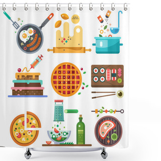 Personality  Illustrations Of Food In The Cooking Process Shower Curtains