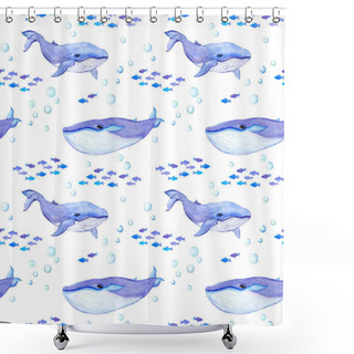 Personality  Whale Animals. Sea Seamless Patterns With Whales, Fishes. Watercolor Shower Curtains