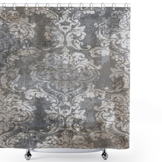 Personality  Rococo Texture Pattern Vector. Floral Ornament Decoration Old Effect. Victorian Engraved Retro Design. Vintage Fabric Decors. Gray Brown Colors Shower Curtains