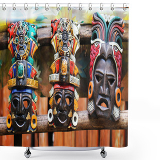 Personality  Mayan Colorful Wooden Masks Shower Curtains