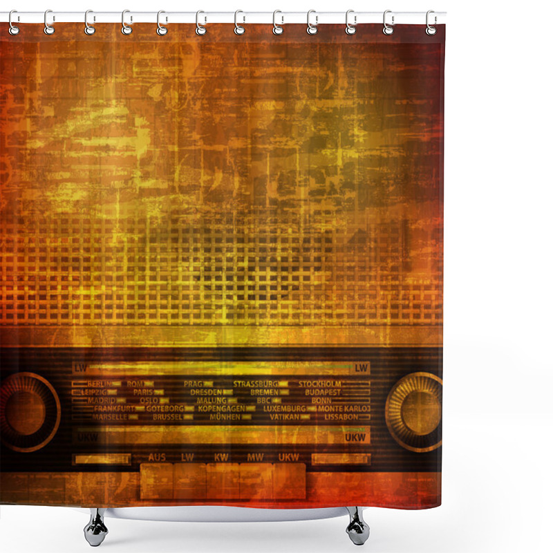 Personality  Abstract Grunge Background With Retro Radio Shower Curtains