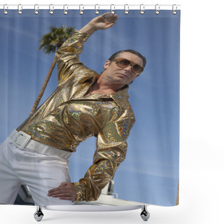 Personality  Low Angle View Of Middle-aged Posing Against Sky Shower Curtains