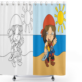 Personality  The Coloring Page - Pirate - Illustration For The Children Shower Curtains