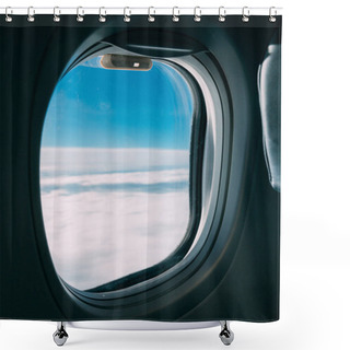 Personality  Airplane Window With View Of Blue Cloudy Sky Shower Curtains