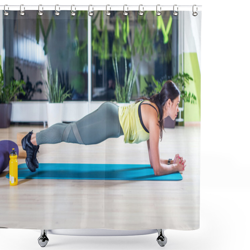 Personality  Woman Doing Plank Exercise In Gym Shower Curtains