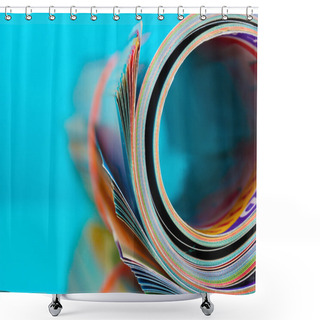 Personality  Rolled Up Magazines On Blue Background Shower Curtains