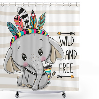 Personality  Cartoon Elephant With Feathers On A Stripes Background Shower Curtains