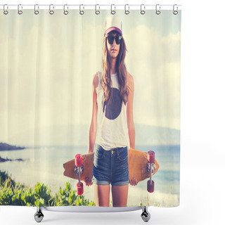 Personality  Hipster Girl With Skate Board Shower Curtains