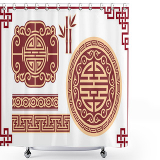 Personality  Set Of Oriental Design Elements Shower Curtains