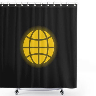 Personality  Black Earth Circle With Thin Grid Yellow Glowing Neon Icon Shower Curtains