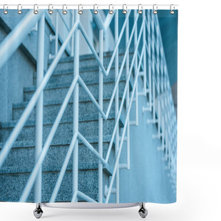 Personality  Low Angle View Of Grey Stairs With White Railings Shower Curtains