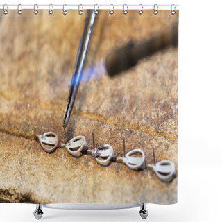 Personality  Cloceup Jeweller At Work Silver Soldering Shower Curtains