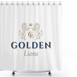 Personality  Golden Lions Abstract Vector Sign, Symbol Or Logo Template. Hand Drawn Lion Sillhouettes With Classy Retro Typography. Vintage Heraldry Vector Crest Or Emblem. Shower Curtains