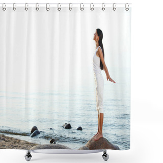 Personality  Meditation On Sand Beach Shower Curtains