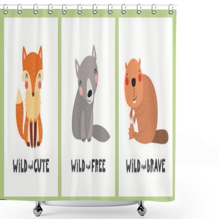 Personality  Cute Funny Woodland Animals Posters, Cards Set Shower Curtains
