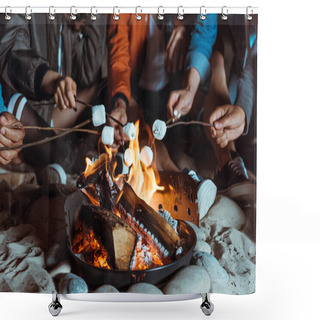 Personality  Friends Roasting Marshmallows On Bonfire Shower Curtains