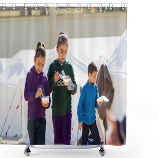 Personality  Refugees  Living In Tents In The Center Relocation Diavata Shower Curtains