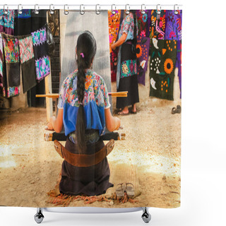 Personality  Mexican Woman Working Loom In Chiapas Mexico Shower Curtains