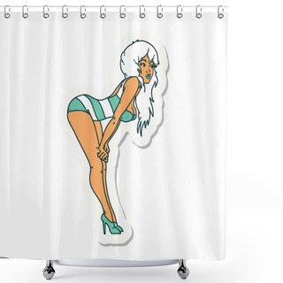 Personality  Sticker Of Tattoo In Traditional Style Of A Pinup Girl In Swimming Costume Shower Curtains
