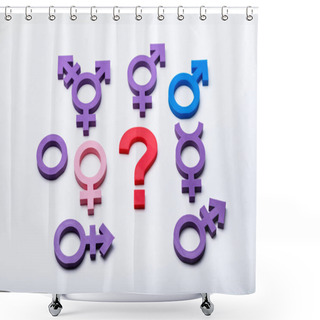 Personality  Question Mark And Multiple Gender Signs On White Background Shower Curtains