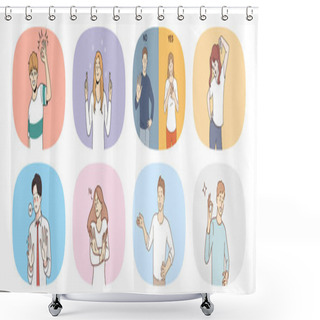 Personality  Collection Of Diverse People Show Yes And No Hand Gestures. Set Of Men And Women Demonstrate Different Emotions. Body Language And Nonverbal Communication. Vector Illustration.  Shower Curtains