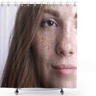 Personality  Portrait Of A Girl With Freckles Shower Curtains