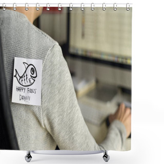 Personality  Young Man And Text Happy Fools Day Shower Curtains