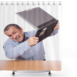 Personality  Angry Businessman At Laptop Shower Curtains