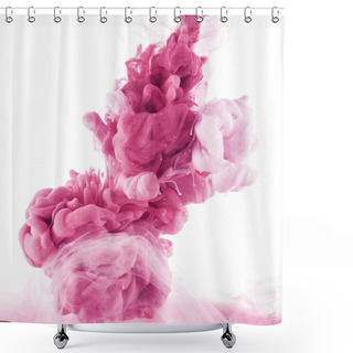 Personality  Close Up View Of Pink And Light Pink Paint Splashes In Water, Isolated On White Shower Curtains