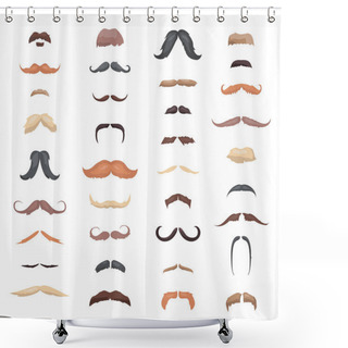 Personality  Huge Collection Mustache Retro Curly Set.  Different Colors And Forms Hair. Mustaches Barber Silhouette Hairstyle Hipster Mask Disguise. Vector Fashion Gentleman Signs. Shower Curtains