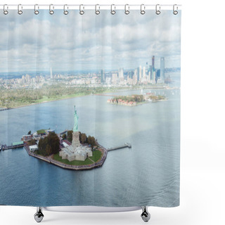 Personality  STATUE OF LIBERTY, NEW YORK, USA - OCTOBER 8, 2018: Aerial View Of Statue Of Liberty In New York, Usa Shower Curtains