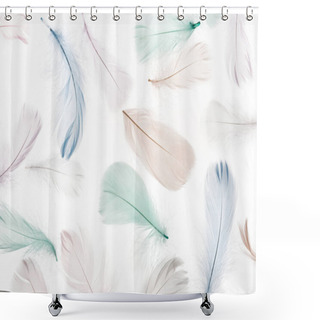 Personality  Seamless Background With Multicolored Feathers Isolated On White Shower Curtains