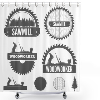 Personality  Set Of Badge, Labels Or Emblem Elements For Sawmill, Carpentry And Woodworkers Shower Curtains