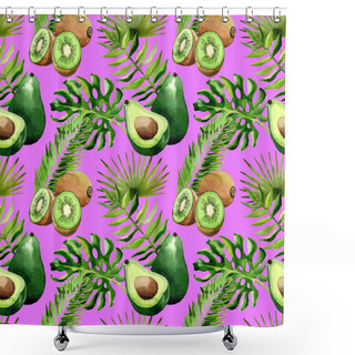 Personality  Tropical Hawaii Leaves Palm Tree, Kiwi And Avocado Pattern In A Watercolor Style. Shower Curtains