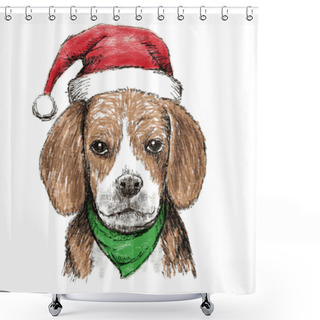 Personality  Beagle With Christmas Hat  Shower Curtains