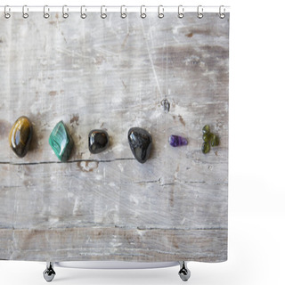 Personality  Crystals On A Wooden Board Shower Curtains