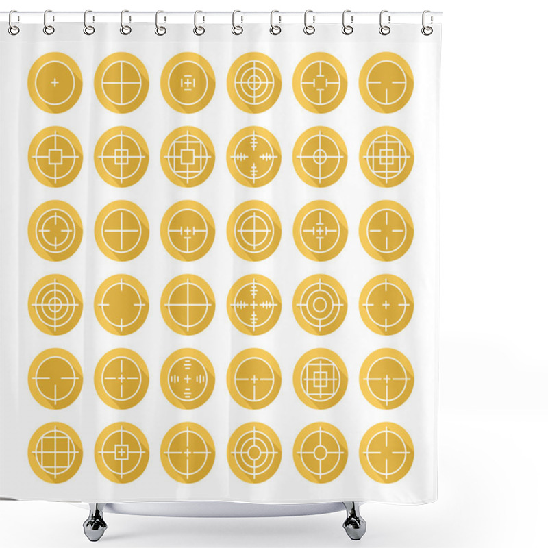 Personality  Set Of Different Flat Vector Crosshair Sign Icons With Long Shadow. Line Simple Symbols. Target Aim Symbol. Circles And Rounded Squares Buttons. Shower Curtains