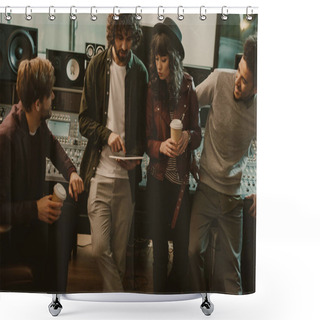 Personality  Music Band Having Conversation At Sound Recording Studio Shower Curtains