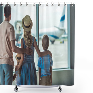 Personality  Family Looking Out Window In Airport Shower Curtains