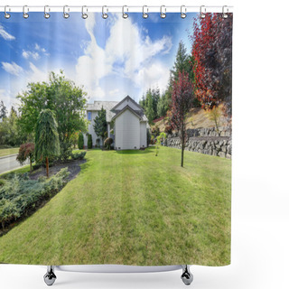 Personality  Luxury House Exterior With Well Kept Lawn Shower Curtains