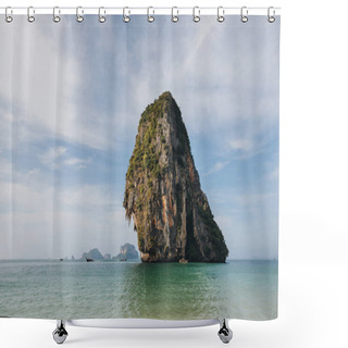 Personality  Scenic Cliff With Green Vegetation In Calm Ocean At Krabi, Thailand   Shower Curtains