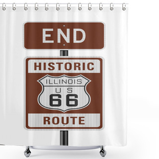 Personality  Vector Illustration Of The Historic Route 66 End Road Sign Shower Curtains