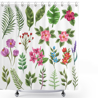 Personality  Collection Of Flowera And Leaves Shower Curtains